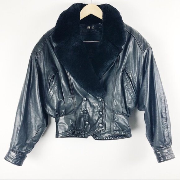 Vintage 80s Byrnes & Baker Leather Bomber Jacket with Fur Collar Size Medium - Picture 1 of 16